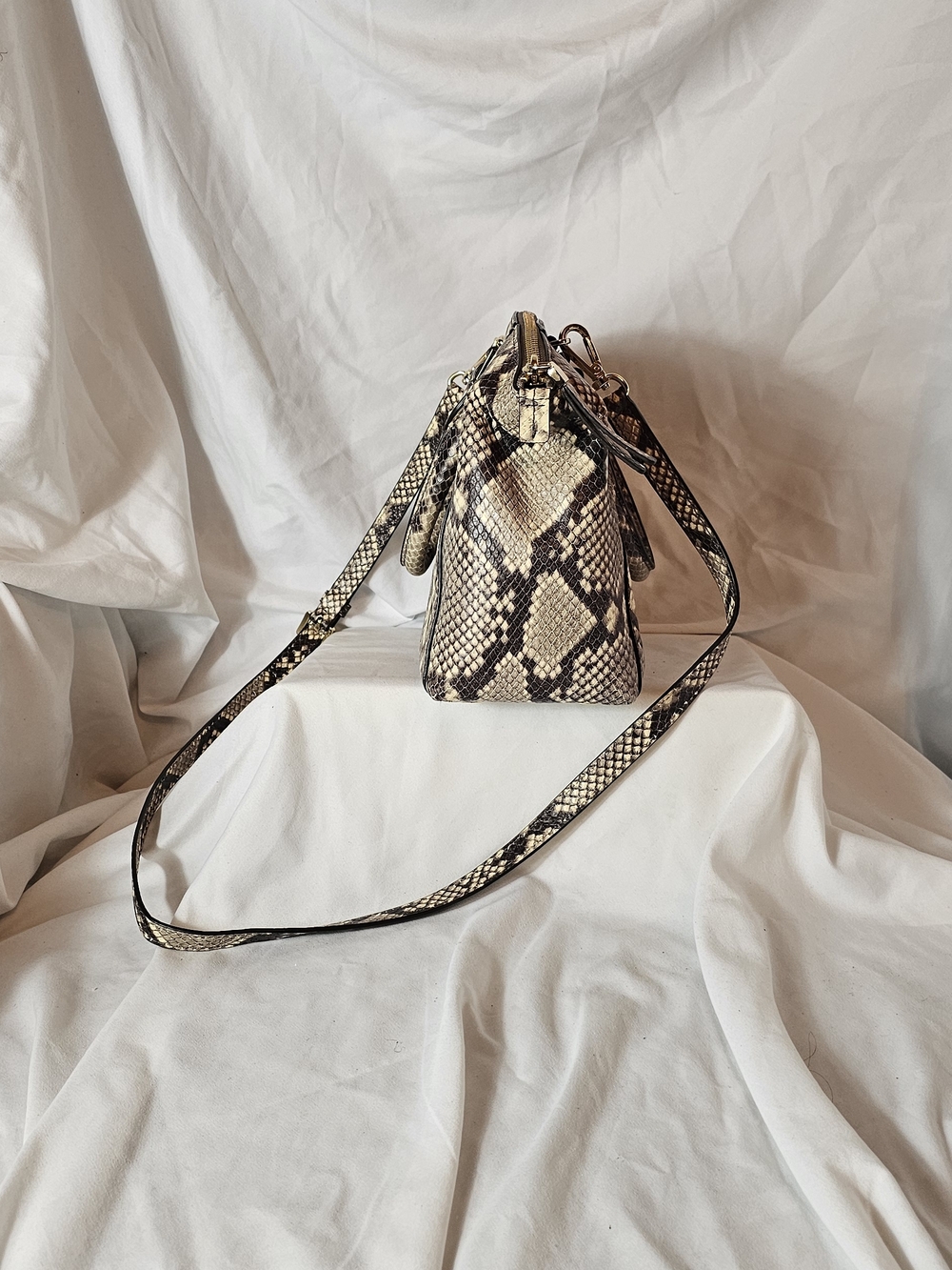 Michael Kors Beige Snake-Print Satchel with Gold Accent - Picture 5 of 8